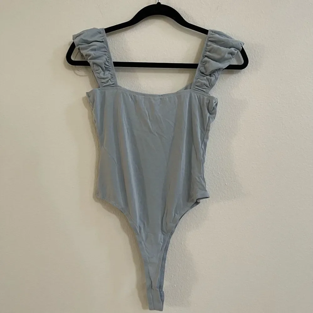 Love Tree Ruched Tank Top Bodysuit in Grey Size Large - Picture 4 of 6